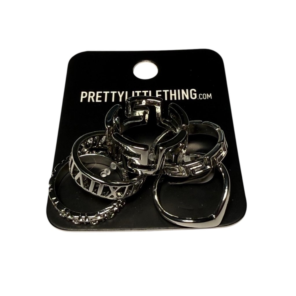 Nwt Plt Silver Assorted Cut Out 5 Pack Ring Set S/M